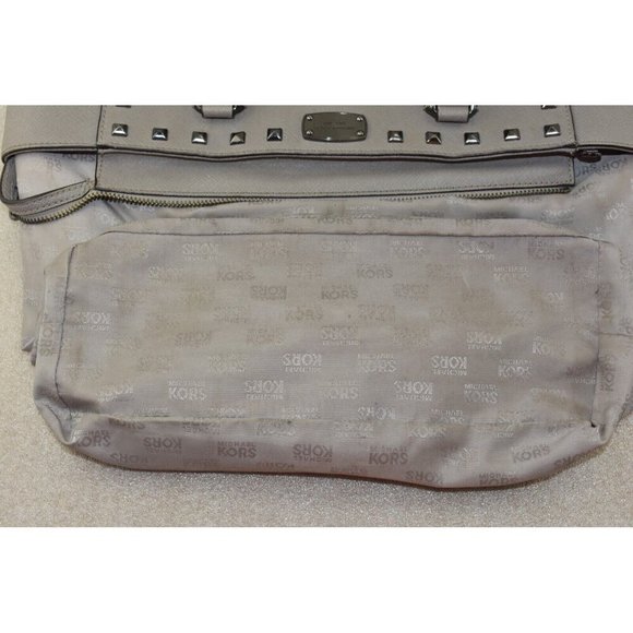 Michael Kors Womens Sandrine Studded Gray Saffiano Leather Satchel Handbag - Picture 14 of 16